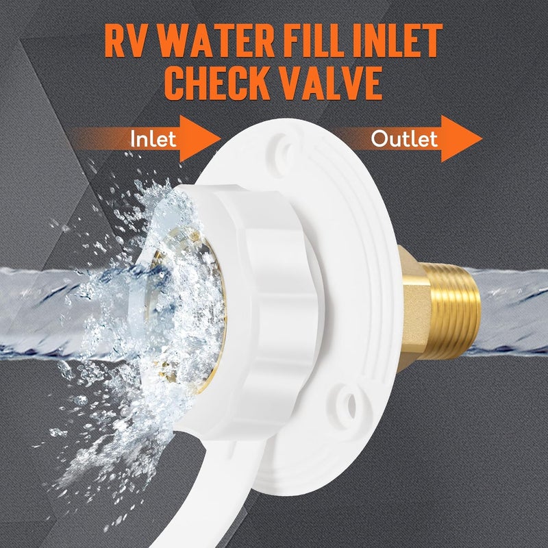 TONDA RV City Water Inlet with Check Valve, Brass Thread RV Water Fill Inlet Replacement, RV Water Hose Connector for Camper, Trailer, Motorhome - Image 2